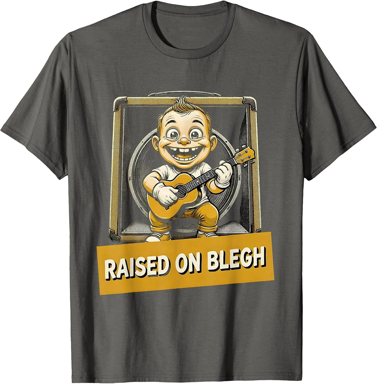 Raised On Blegh Funny Retro Cartoon Heavy Metal Metalhead T-Shirt - Asphalt Grey