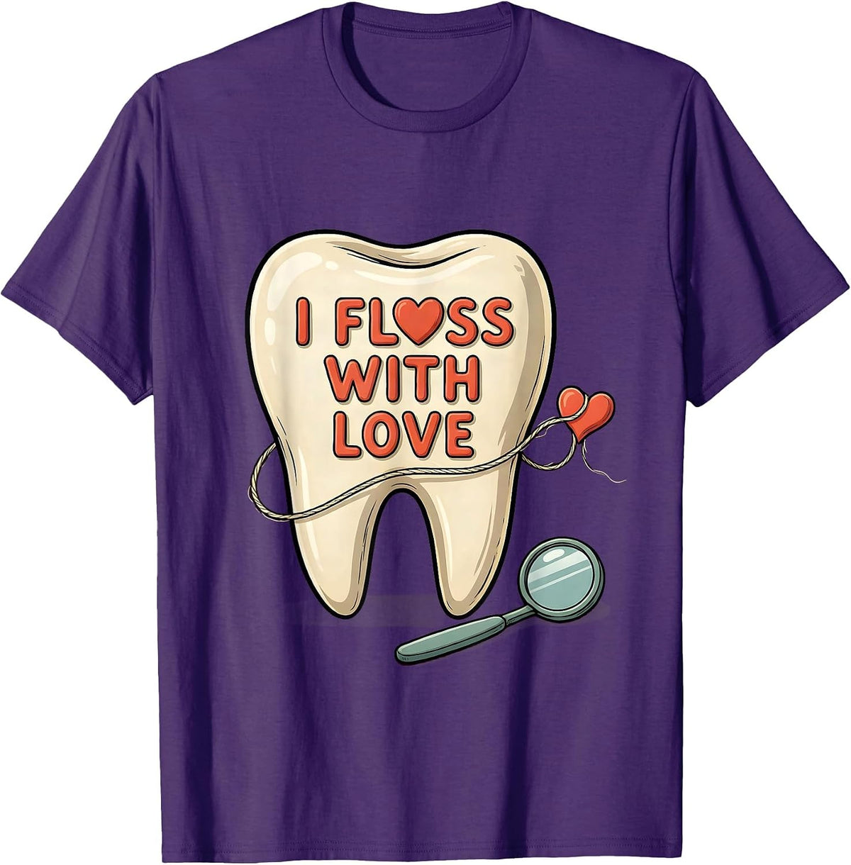 I Floss With Love Cute Dental Professional Valentines Day T-Shirt - Purple