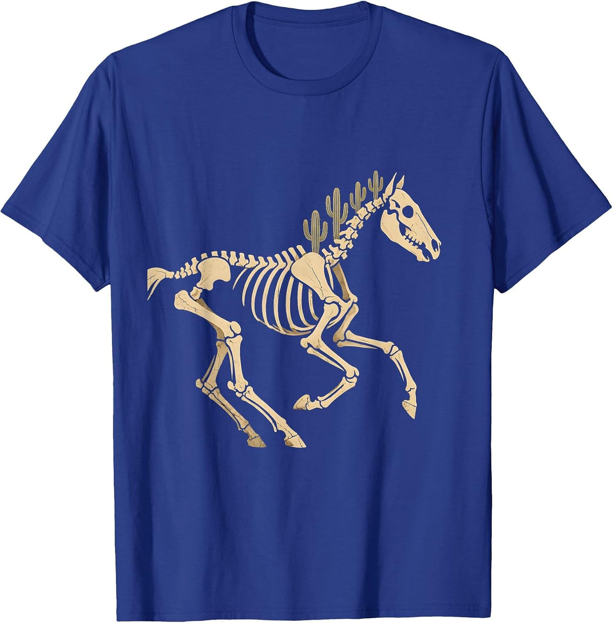 Men's Horse Skeleton Galloping Through Desert Art T-Shirt - Royal Blue