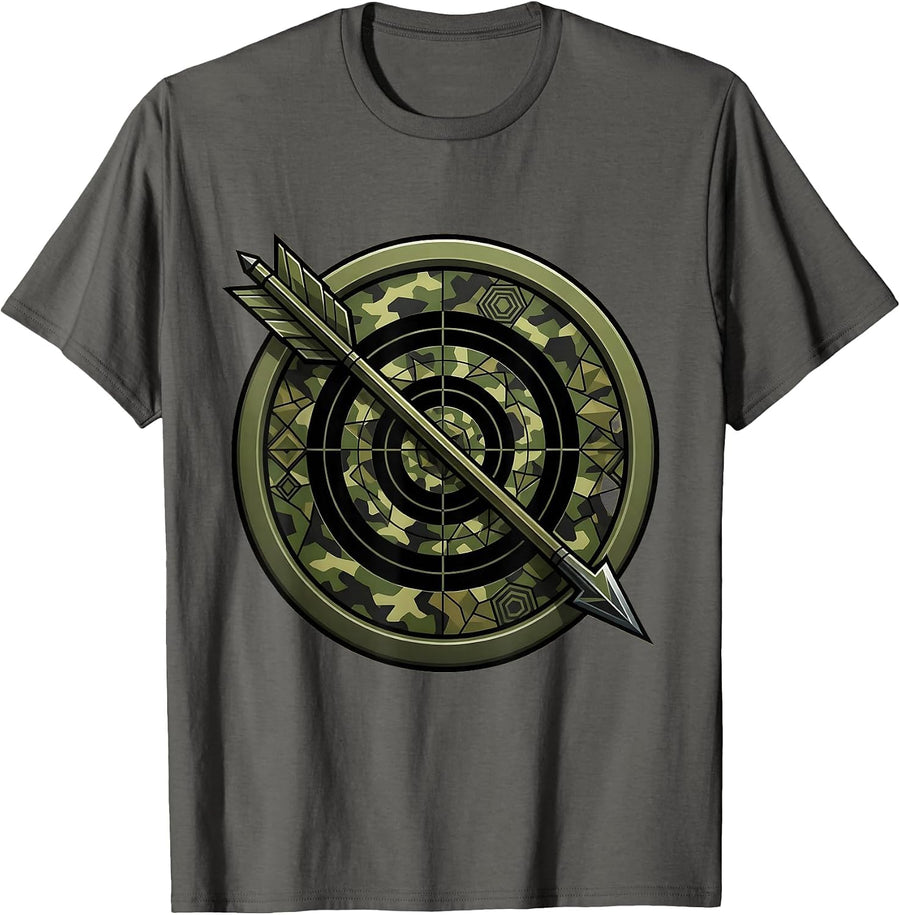 Crossbow Bolt Bullseye Camo Target Graphic T-Shirt - Asphalt Grey