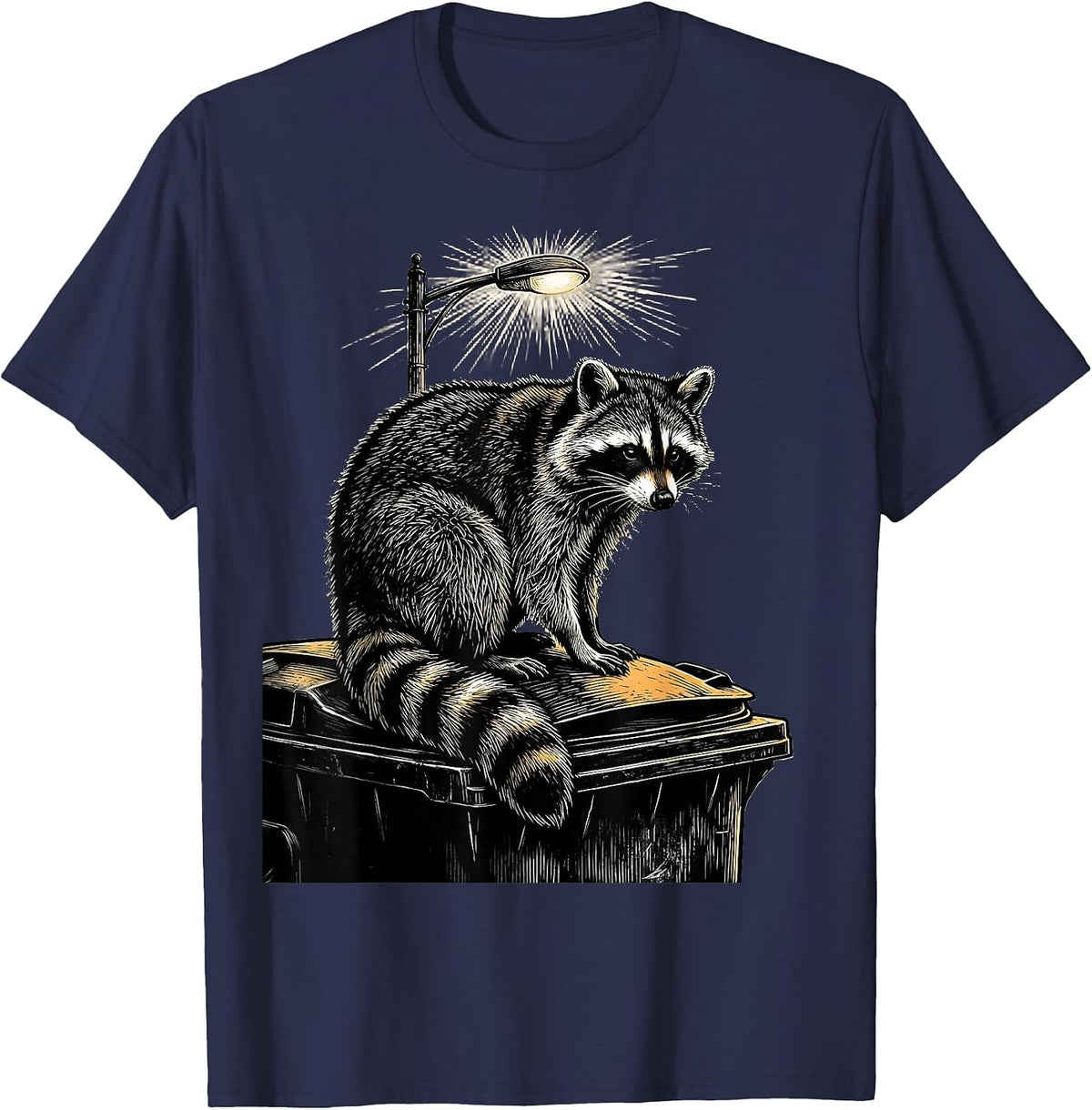 Men's Raccoon on Dumpster Night Scene Illustration T-Shirt - Navy Blue