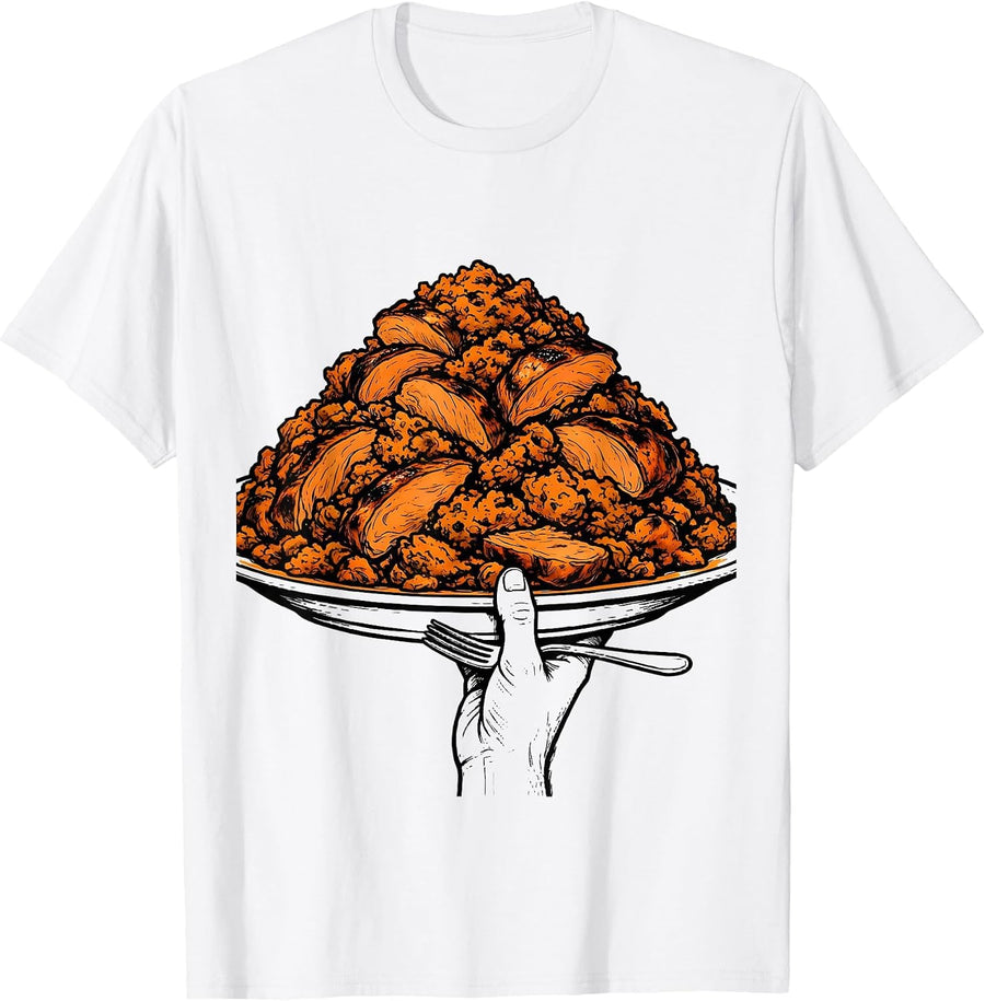 Men's Oversized Turkey Plate Funny Family Thanksgiving Humor T-Shirt - White