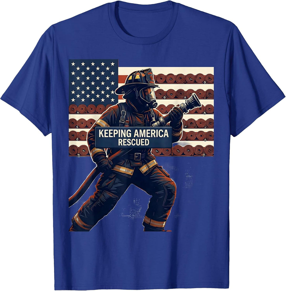 Men's Keeping America Rescued Distressed American Flag Firefighter T-Shirt - Royal Blue