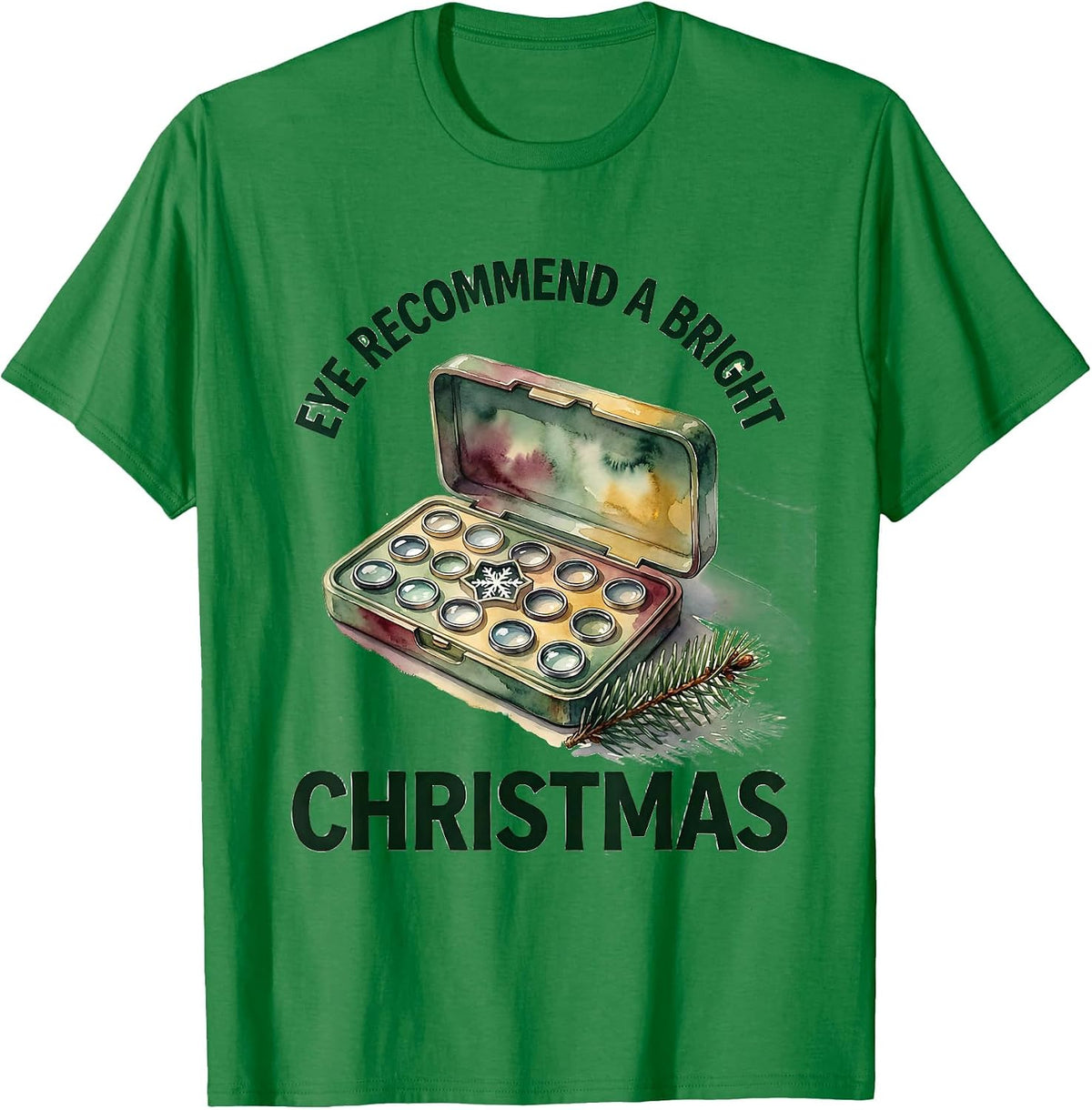 Men's Eye Recommend A Bright Christmas Watercolor Optometrist T-Shirt - Kelly Green
