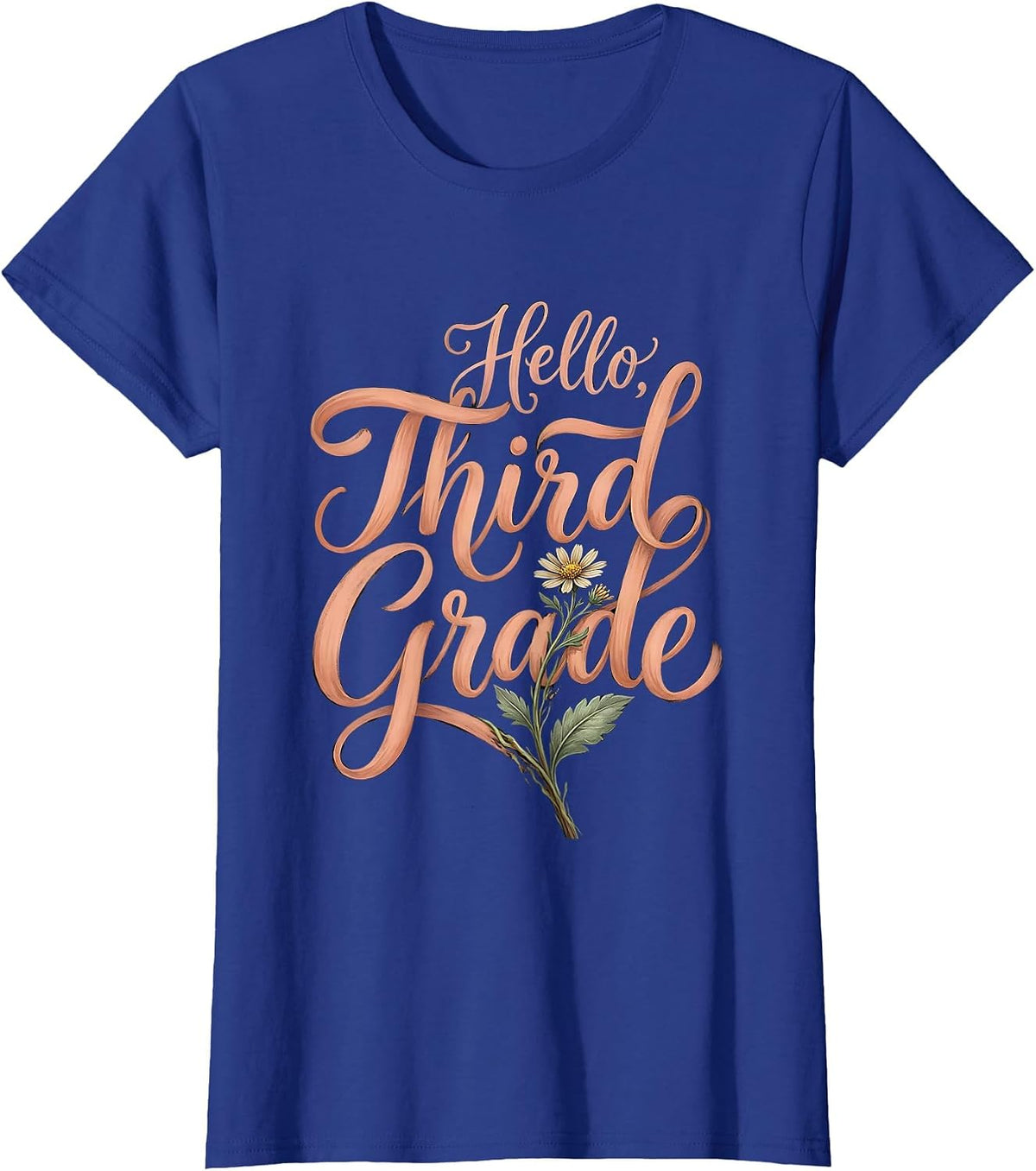 Women's Hello, Third Grade Boho Wildflower Back To School Teacher T-Shirt - Royal Blue