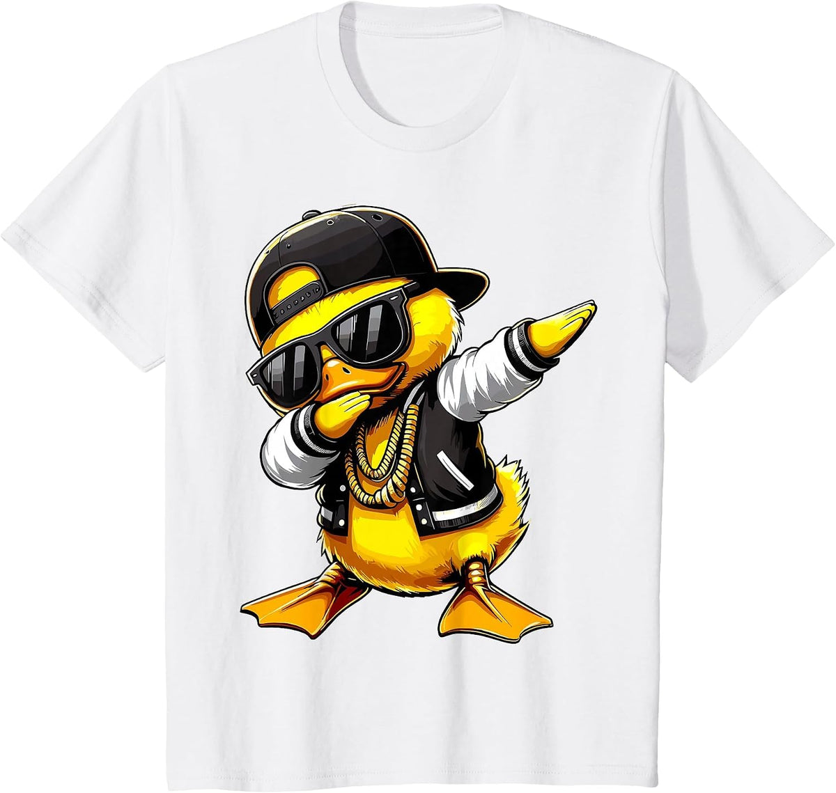 Duck Dabbing Funny Rubber Duck with Sunglasses T-Shirt - White
