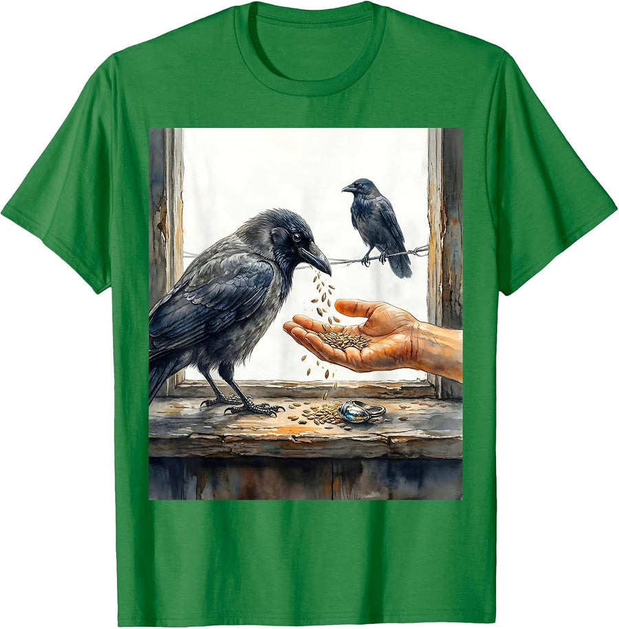 Men's Crow Raven Watercolor Gothic Dark Humor Bird Lover T-Shirt - Kelly Green