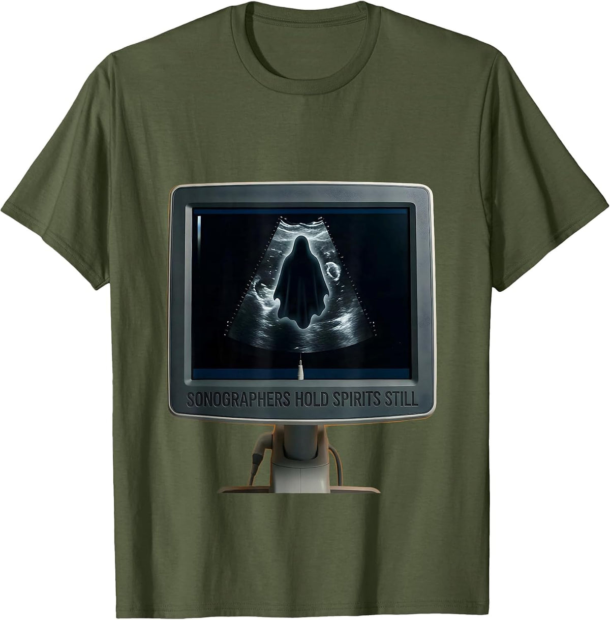 Sonographers Hold Spirits Still Minimal Halloween Ultrasound T-Shirt - Olive Green