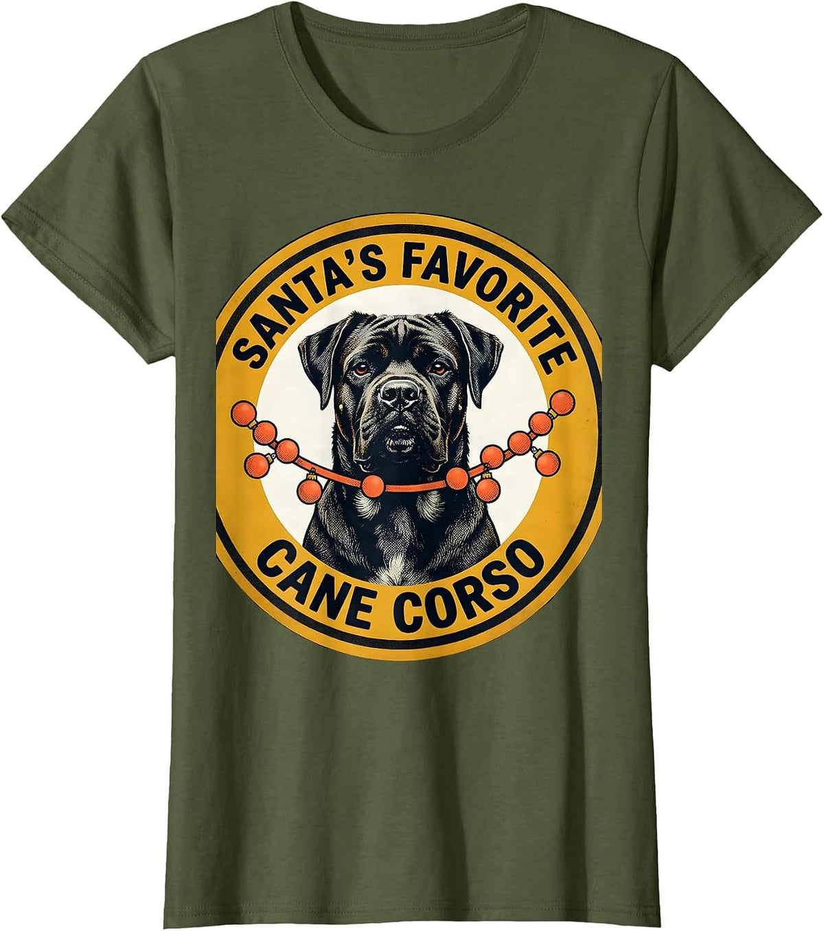 Women's Santa's Favorite Cane Corso Midcentury Modern Dog Lover T-Shirt - Olive Green