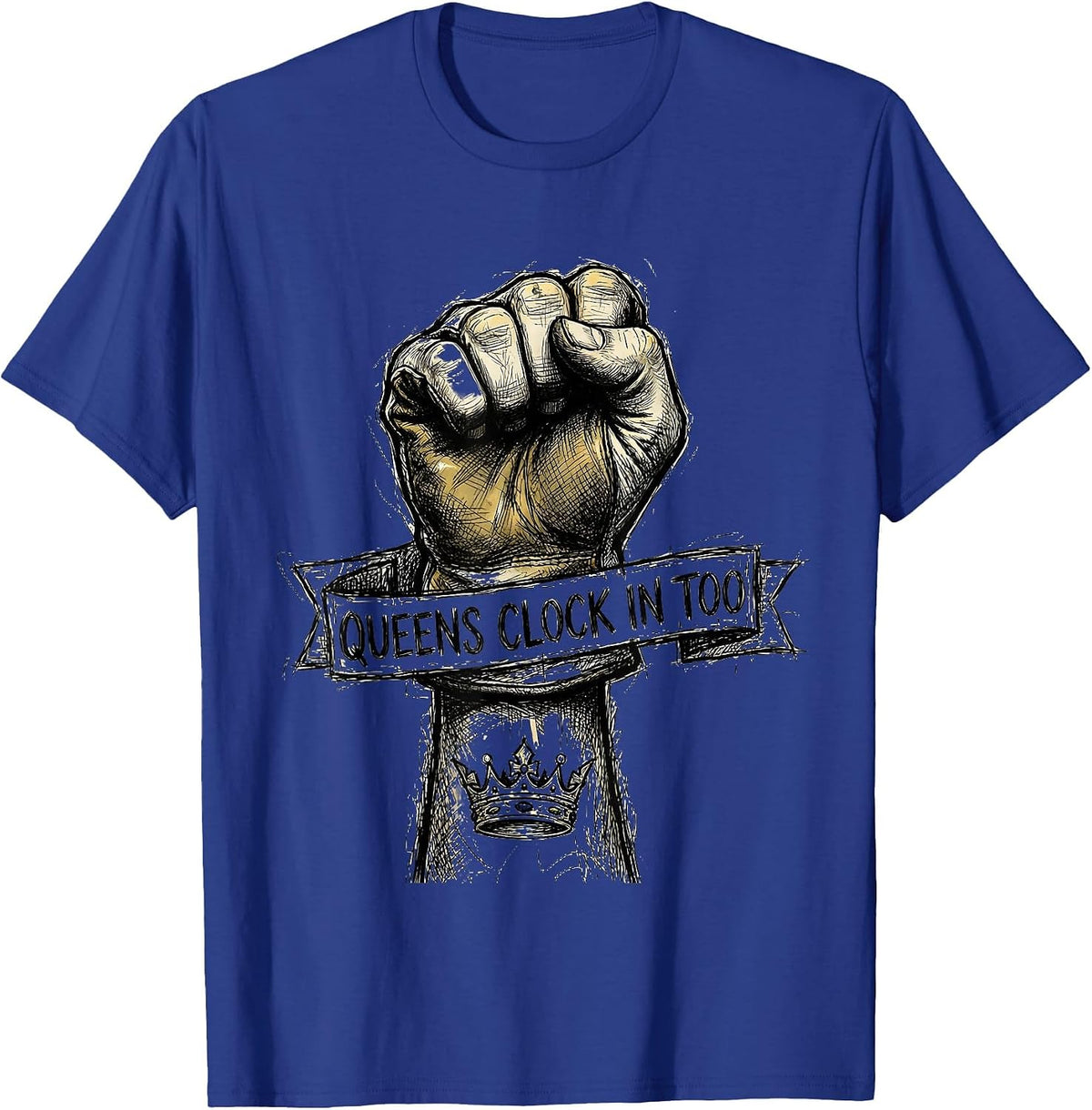 Queens Clock In Too Labor Day Graphic Design T-Shirt - Royal Blue