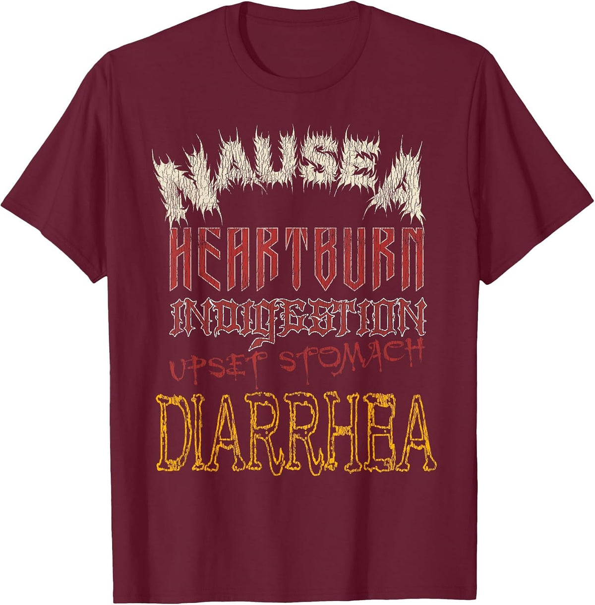Thrash Metal Shirt, Funny Heavy Nausea Heartburn Concert T-Shirt - Burgundy