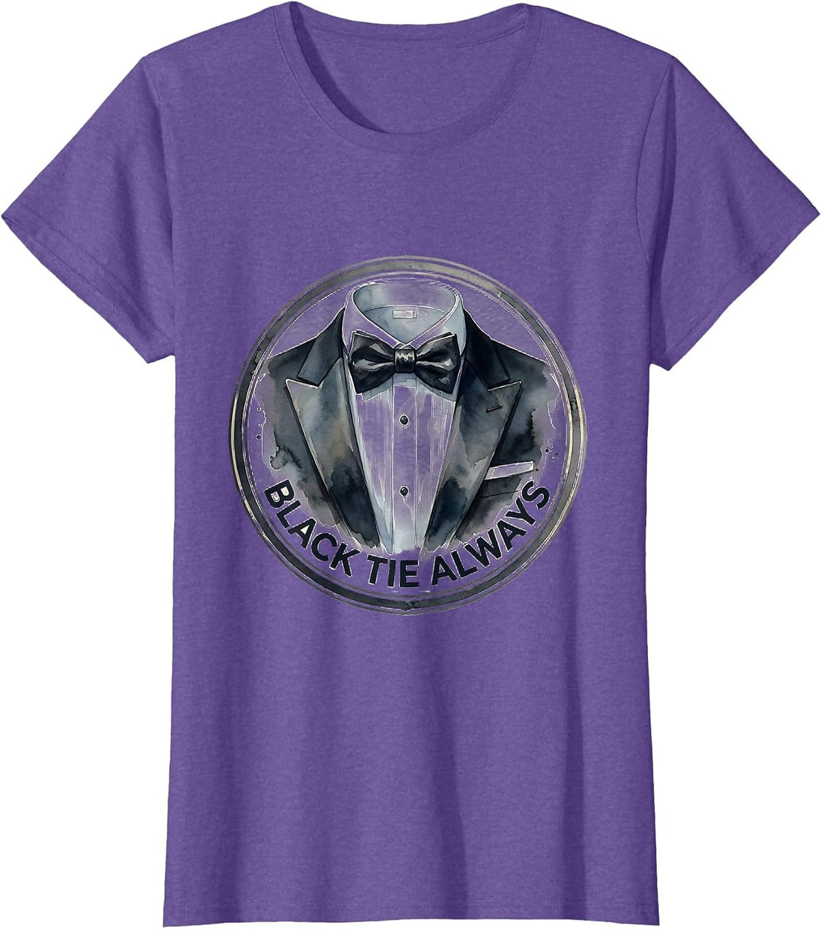 Black Tie Always Tuxedo Formal Style Design T-Shirt - Purple Heather