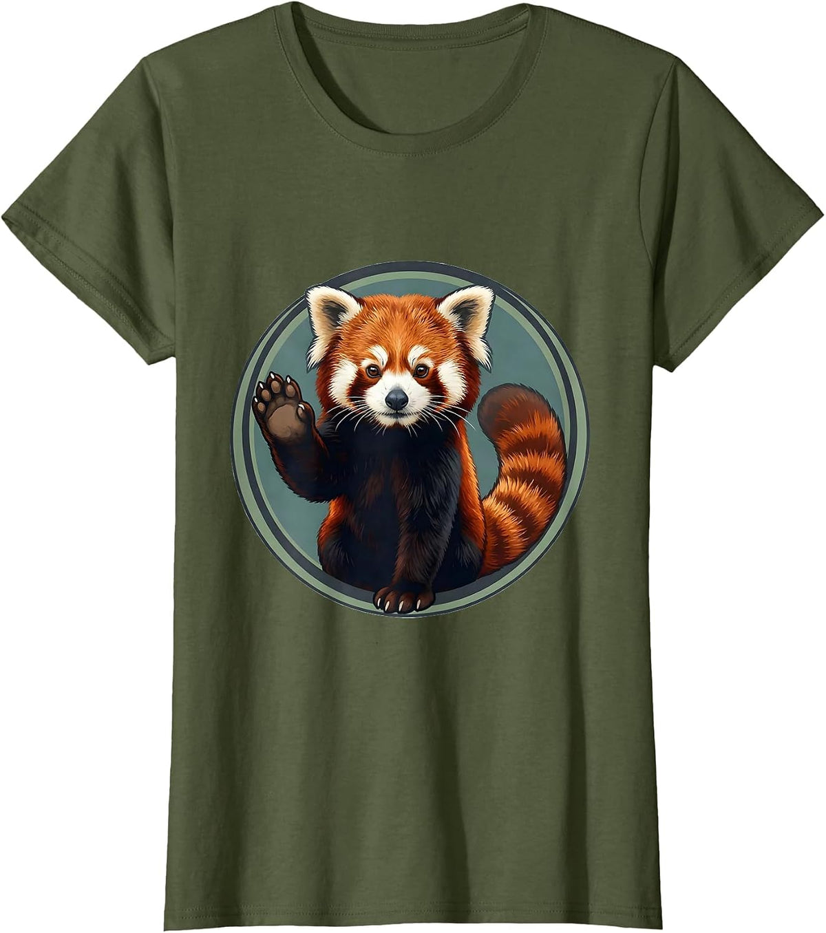 Women's Red Panda Circle Badge Cute Animal Lover Gift T-Shirt - Olive Green