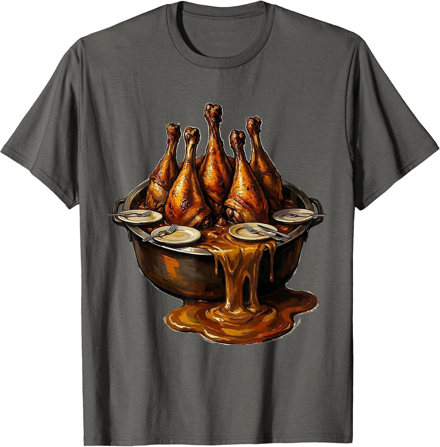 Roasting Pan Turkey Drumsticks Family Humor Thanksgiving T-Shirt - Asphalt Grey