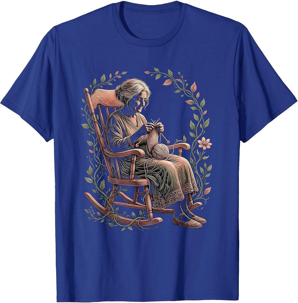 Men's Nana Knitting in Rocking Chair Graphic T-Shirt - Royal Blue