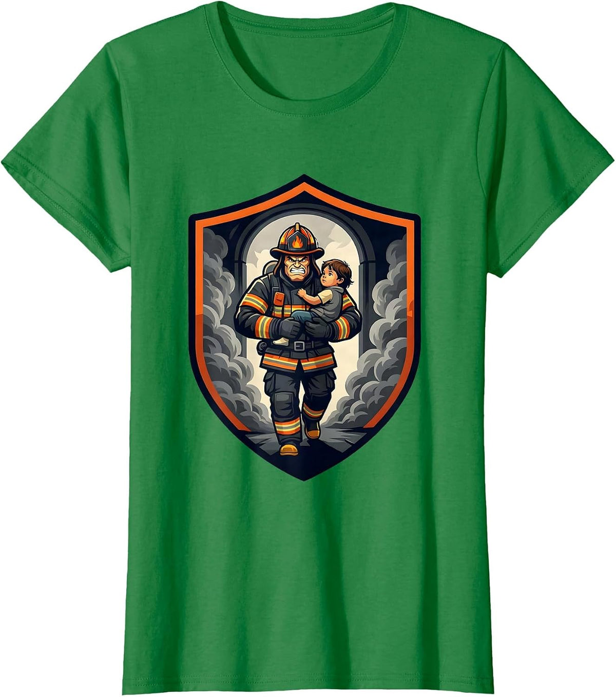 Firefighter Rescue Through Smoke Doorway T-Shirt - Kelly Green