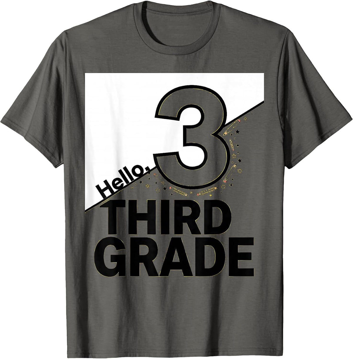 Men's Hello, Third Grade Playful Teacher Back to School T-Shirt - Asphalt Grey