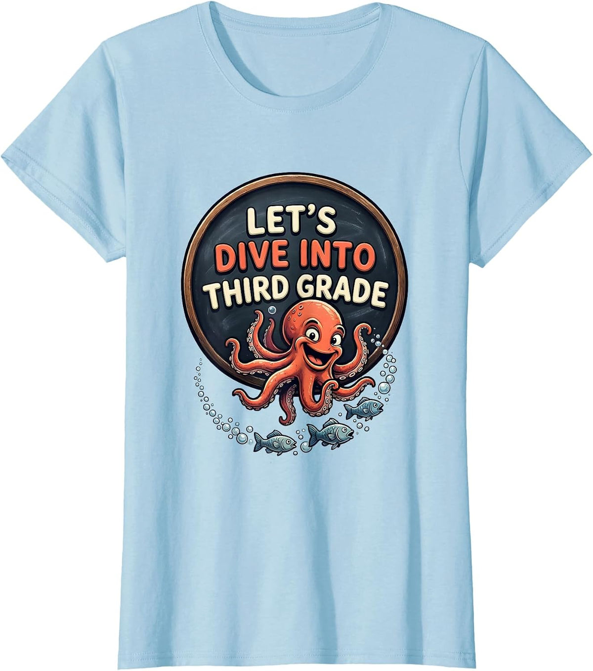 Let's Dive Into Third Grade Cartoon Teacher Back To School T-Shirt - Baby Blue