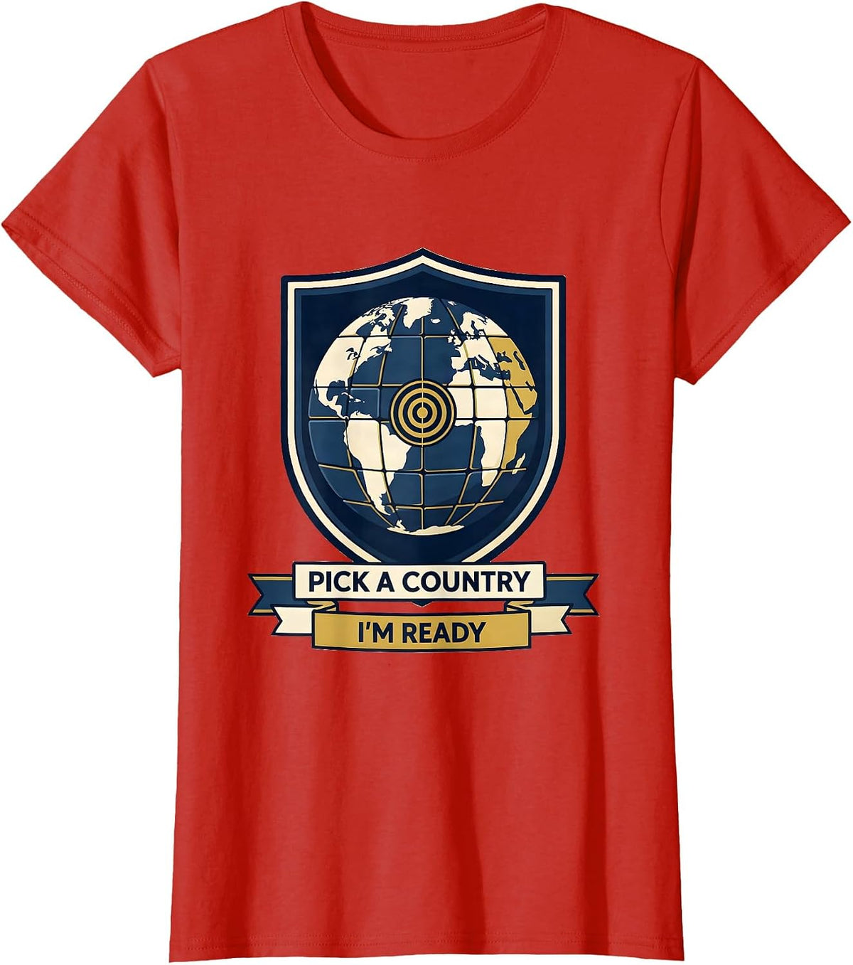 Women's Pick A Country, I'm Ready Geography Lover World Flags Map T-Shirt - Red