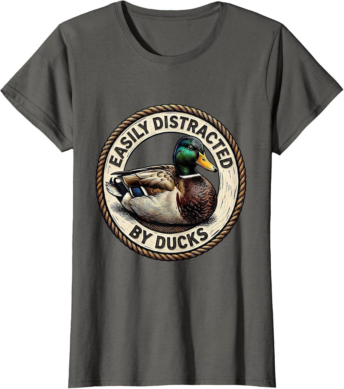 Women's Easily Distracted By Ducks Funny Duck Lover T-Shirt - Asphalt Grey