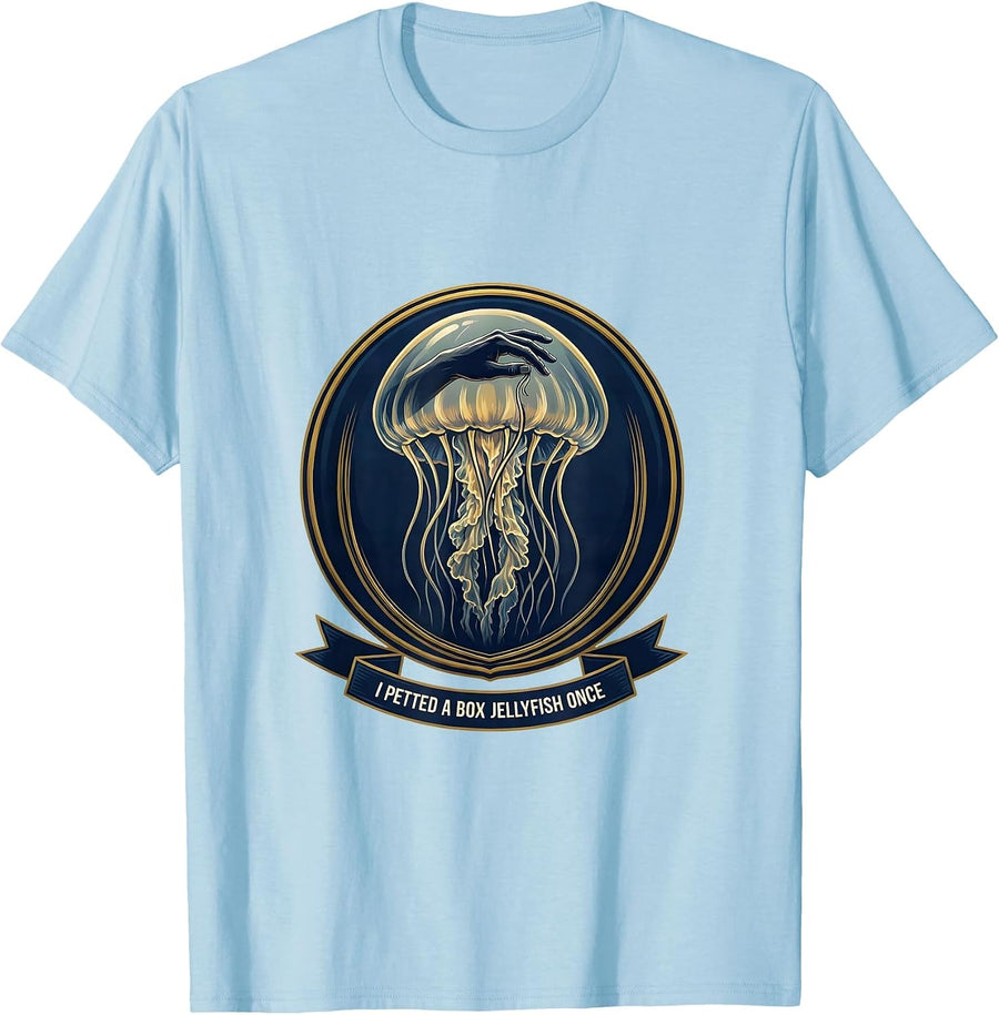 Men's I Petted A Box Jellyfish Once Funny Wild Animal Humor T-Shirt - Baby Blue