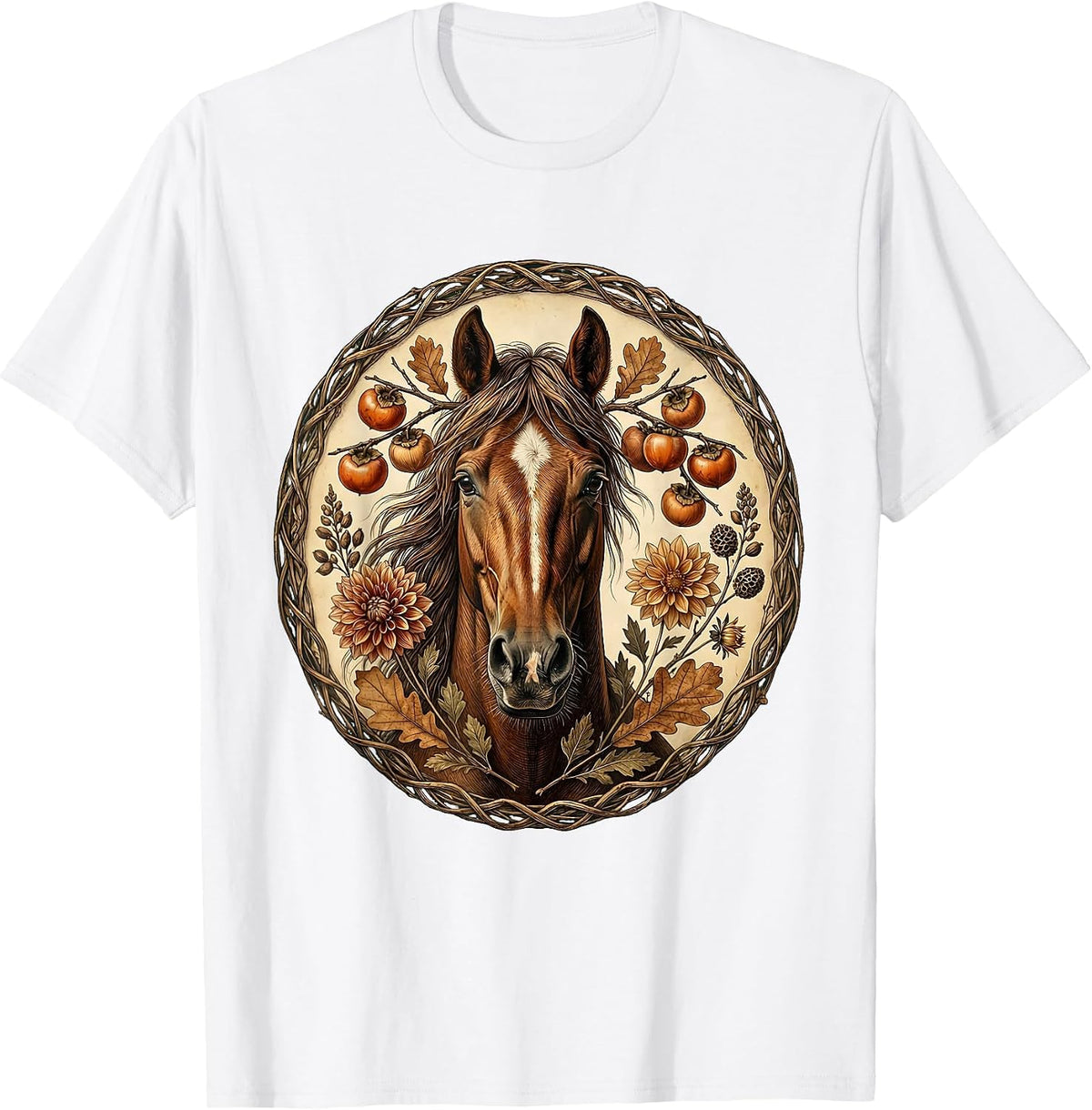 Men's Derby Floral Fall Thoroughbred Horse Wreath T-Shirt - White