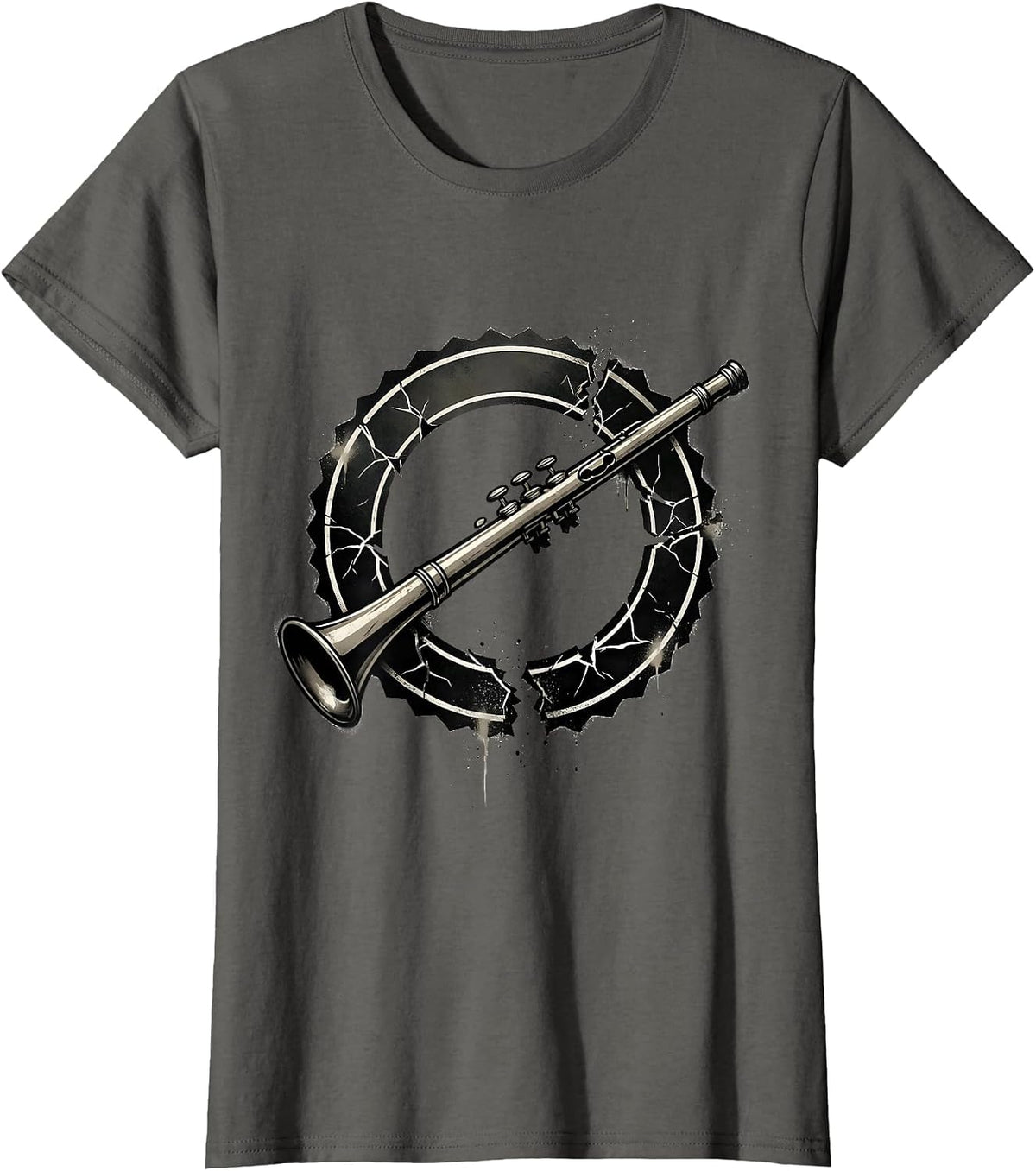 Women's Broken Flute Band Instrument Player Humor Gift T-Shirt - Asphalt Grey