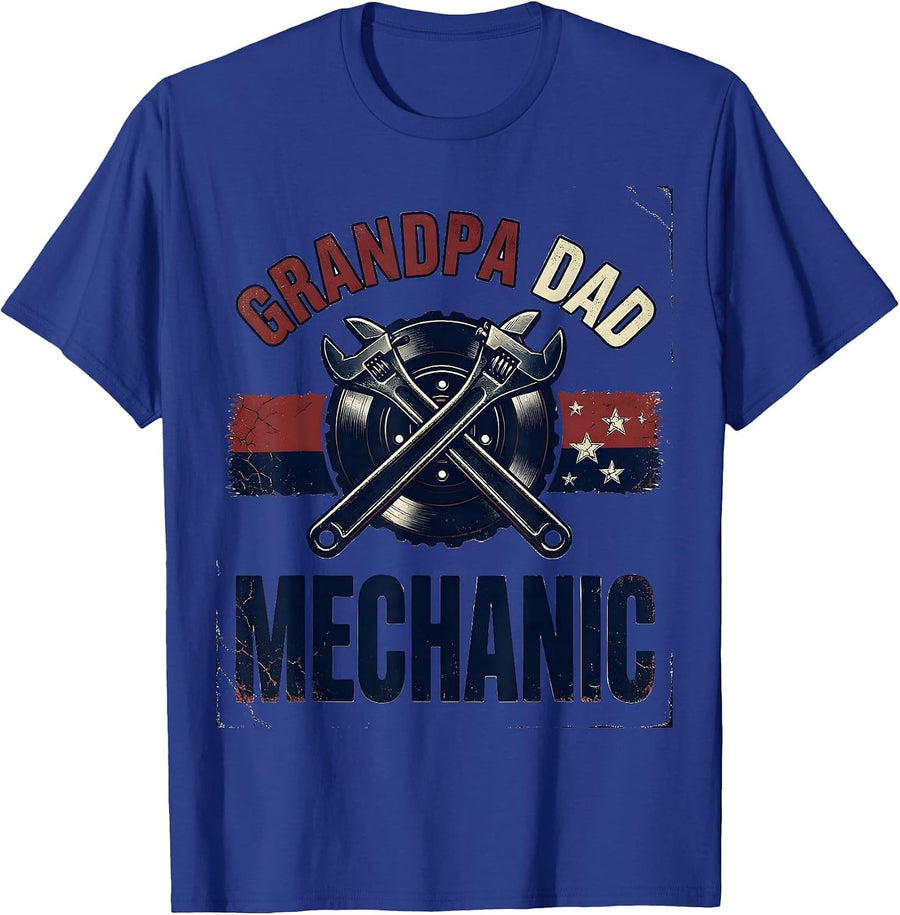 Grandpa Dad Mechanic Distressed Patriotic Oilfield Worker T-Shirt - Royal Blue