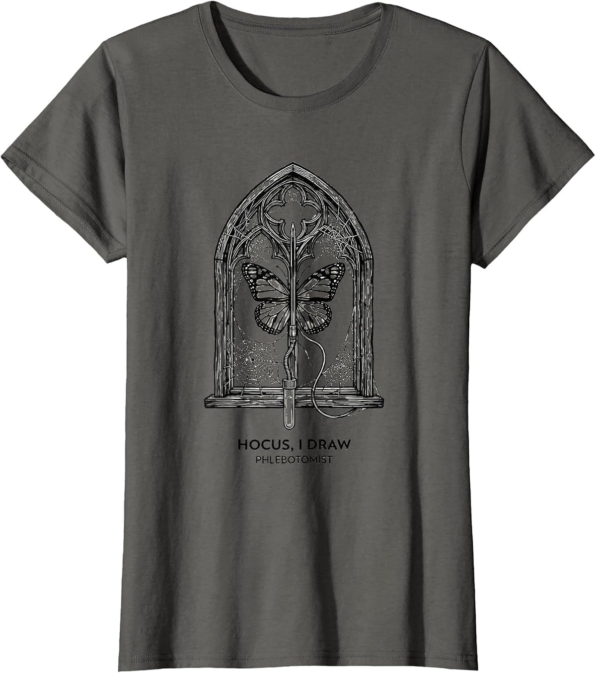 Women's Hocus, I Draw, Phlebotomist Funny Halloween Nurse Lab Tech T-Shirt - Asphalt Grey