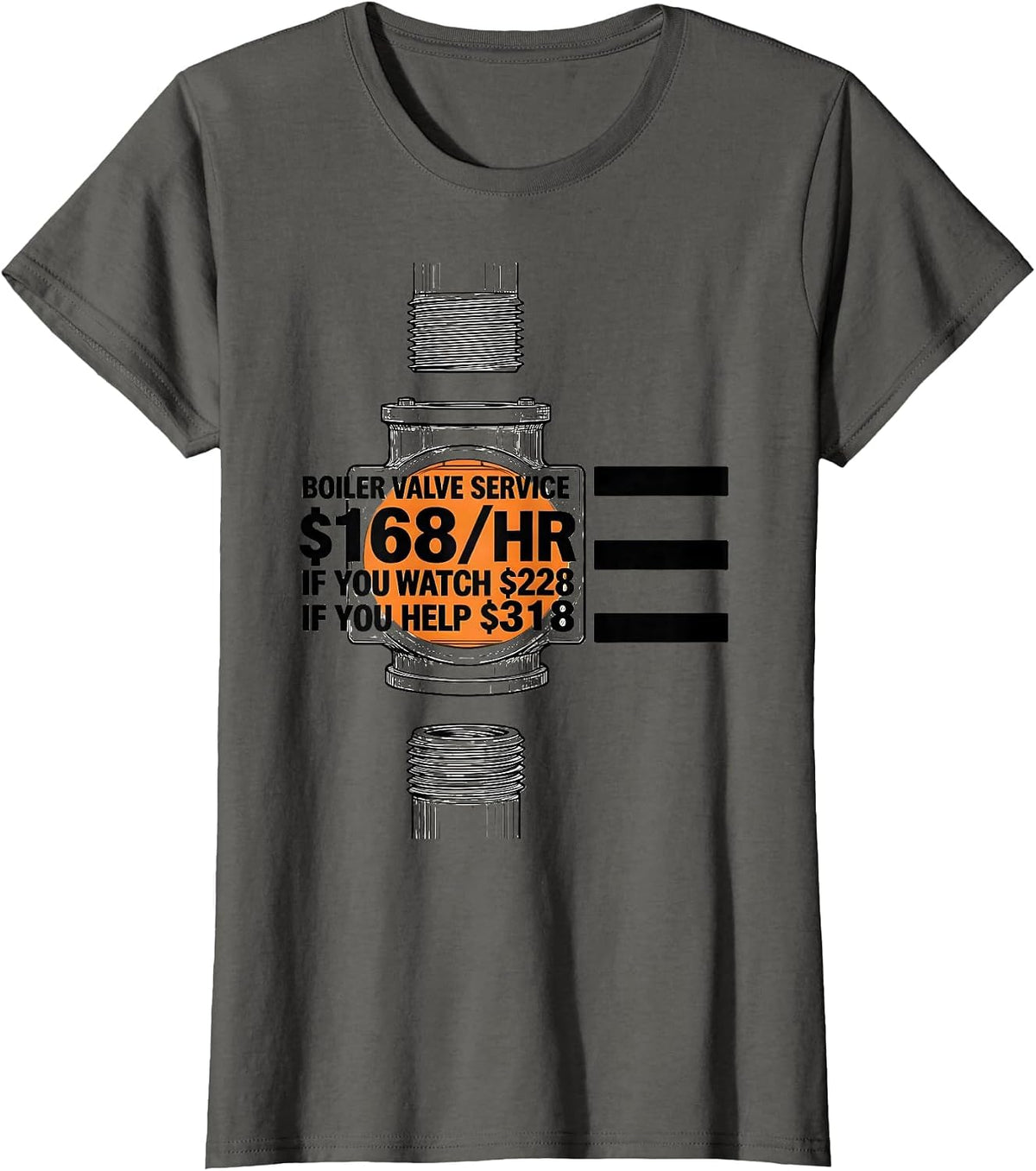 Women's Boiler Valve Service Funny Plumber Hourly Rate Gift T-Shirt - Asphalt Grey