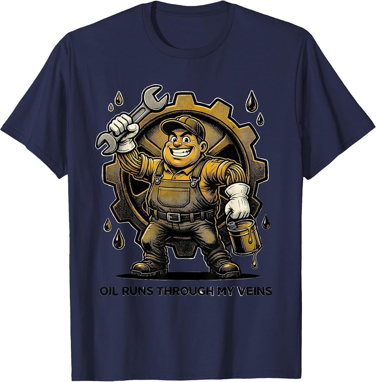 Men's Oil Runs Through My Veins Petroleum Design T-Shirt - Navy Blue