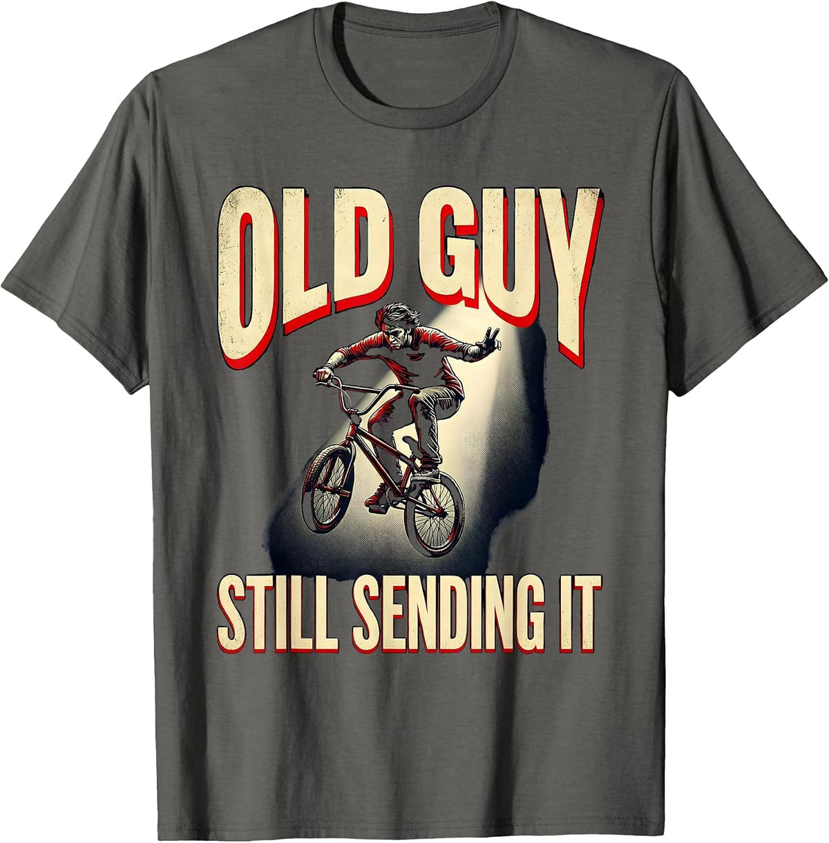 Old Guy Still Sending It Pulp Cover BMX Kids Stunt Riding T-Shirt - Asphalt Grey