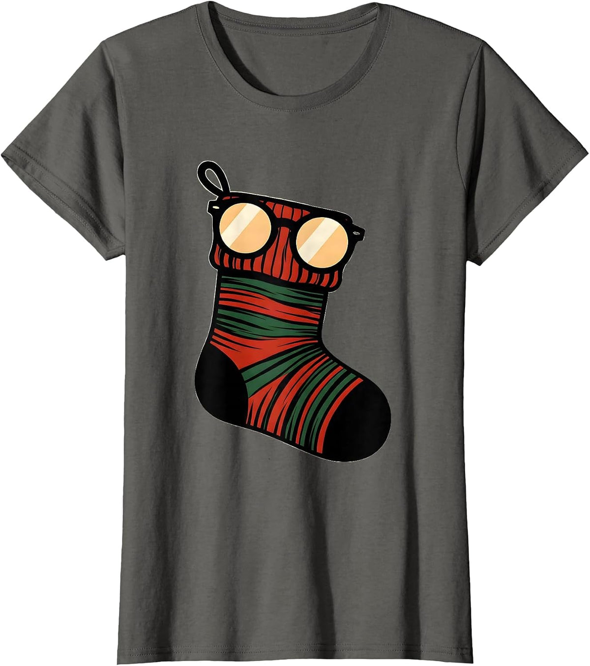 Women's Spectacle Frame Stocking Christmas Optometrist Eye-Care T-Shirt - Asphalt Grey