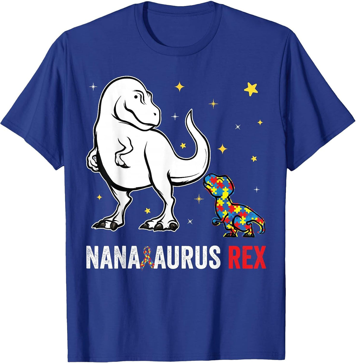 Nanasaurus Rex Nana and Kids Funny Autism Awareness Puzzle T-Shirt - Royal Blue