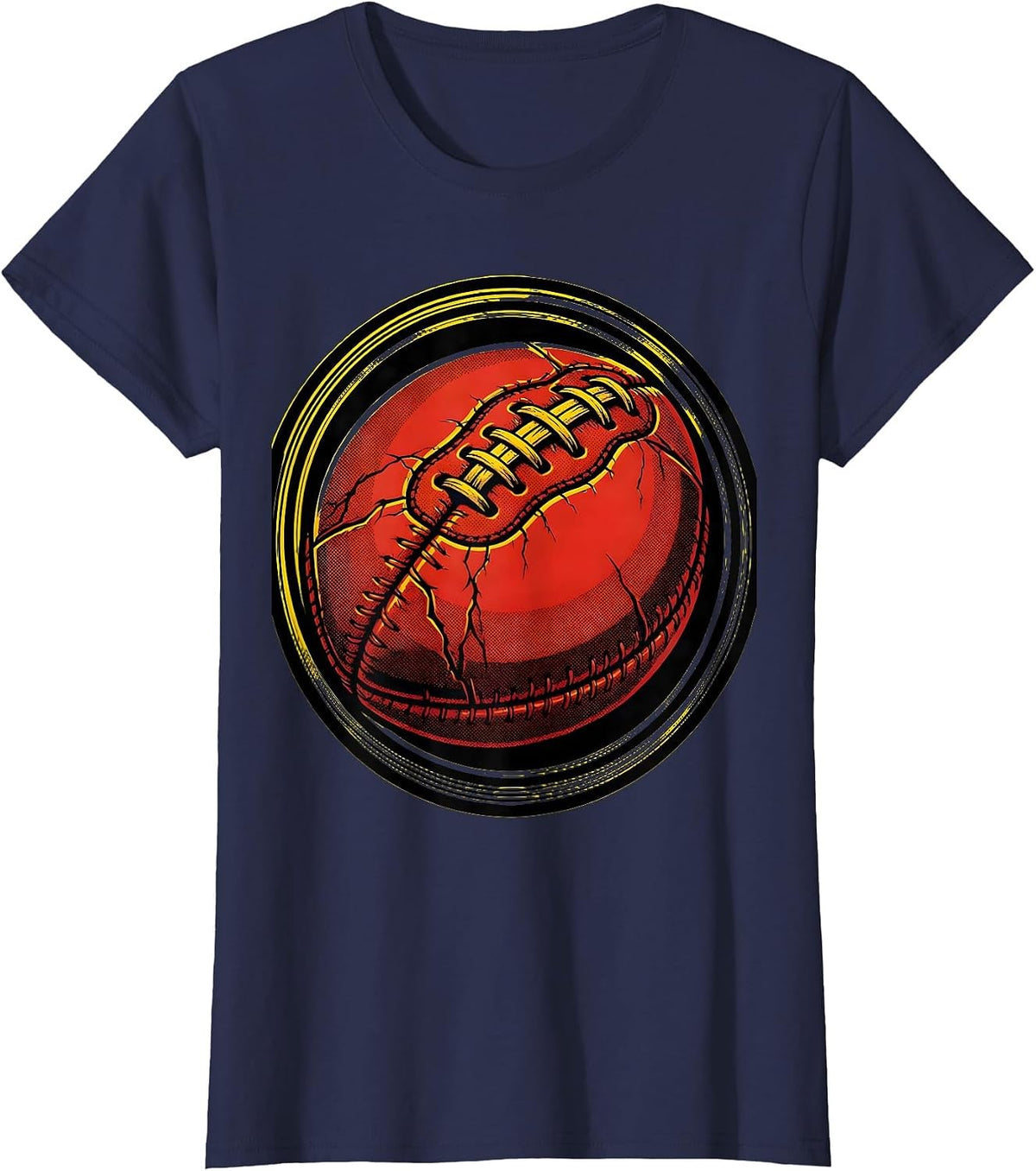 Women's Vintage Cracked Leather Rugby Ball Graphic T-Shirt - Navy Blue