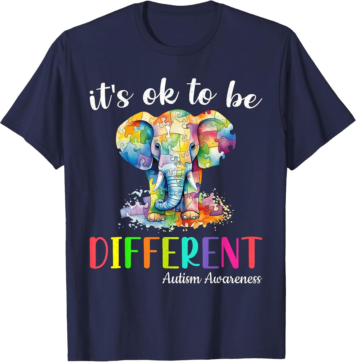 Elephant Autism Awareness It's Ok to Be Different Boys Kids T-Shirt - Navy Blue