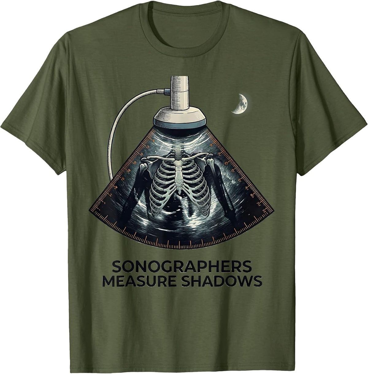 Sonographers Measure Shadows Funny Radiology Tech Halloween T-Shirt - Olive Green