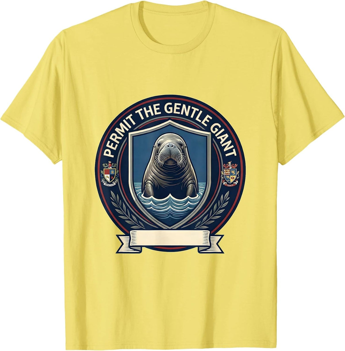 Men's Permit The Gentle Giant Funny Manatee Lover Wildlife Humor T-Shirt - Lemon Yellow
