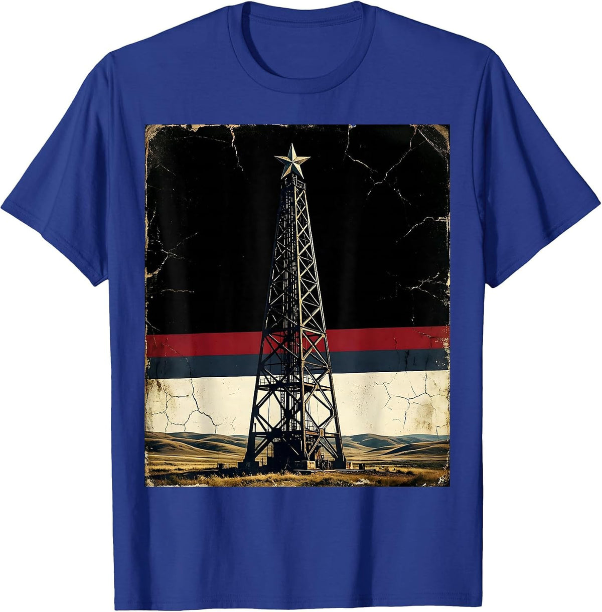 Oil Rig on the Plains American Pride Graphic T-Shirt - Royal Blue