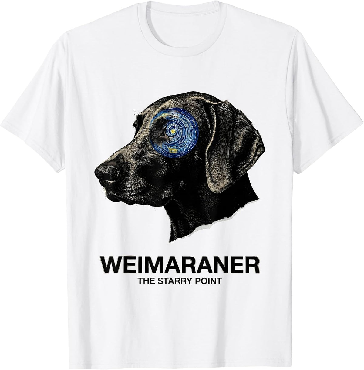 Men's Weimaraner The Starry Point Dog Van Gogh Starry Night Art T-Shirt - White