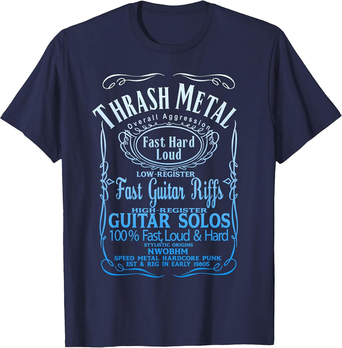 THRASHMETAL Thrash Death Metal Guitar Solo Heavy Metal Core T-Shirt - Navy Blue