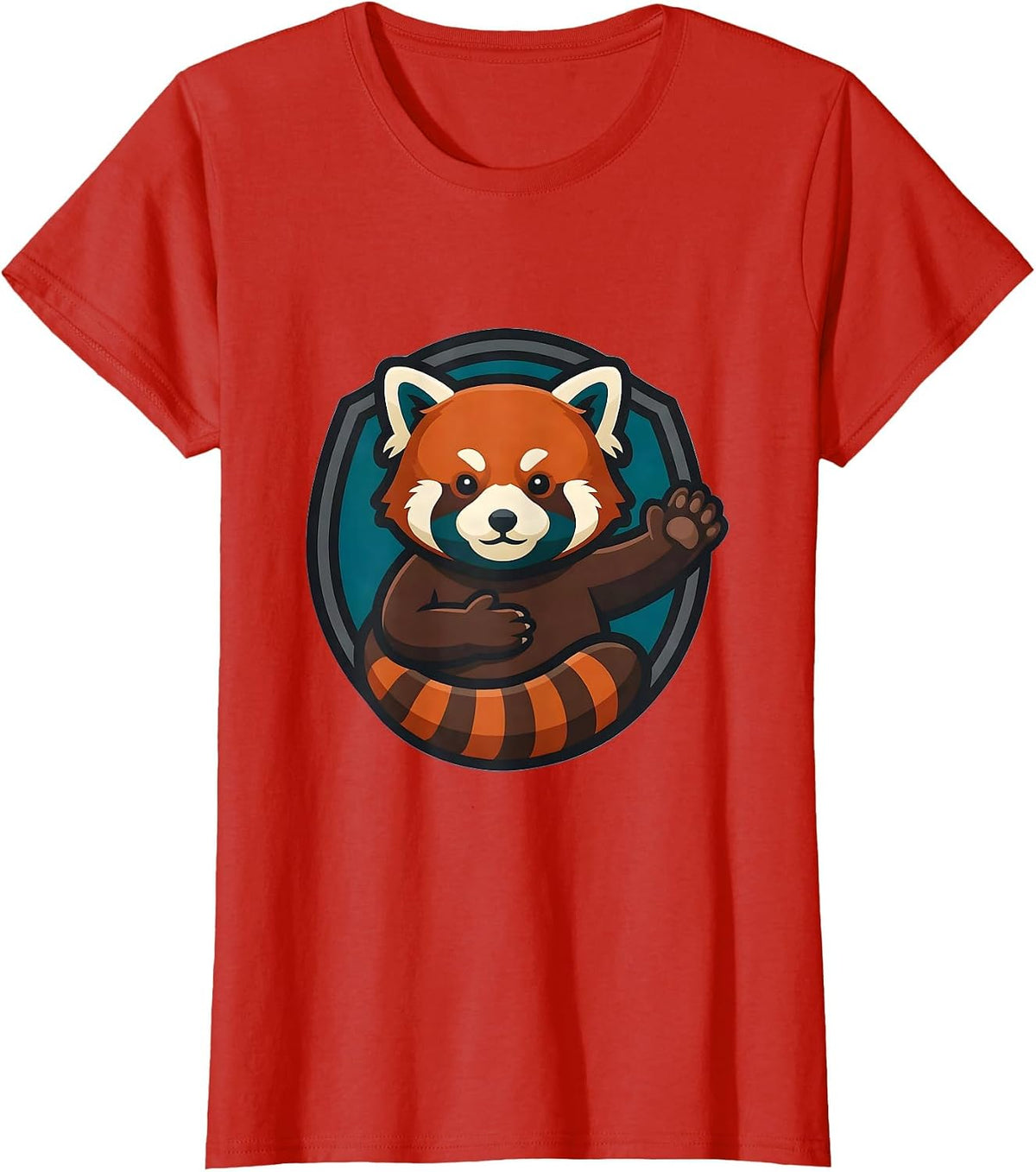 Women's Red Panda Shield Mascot Cute Animal Lover Gift T-Shirt - Red