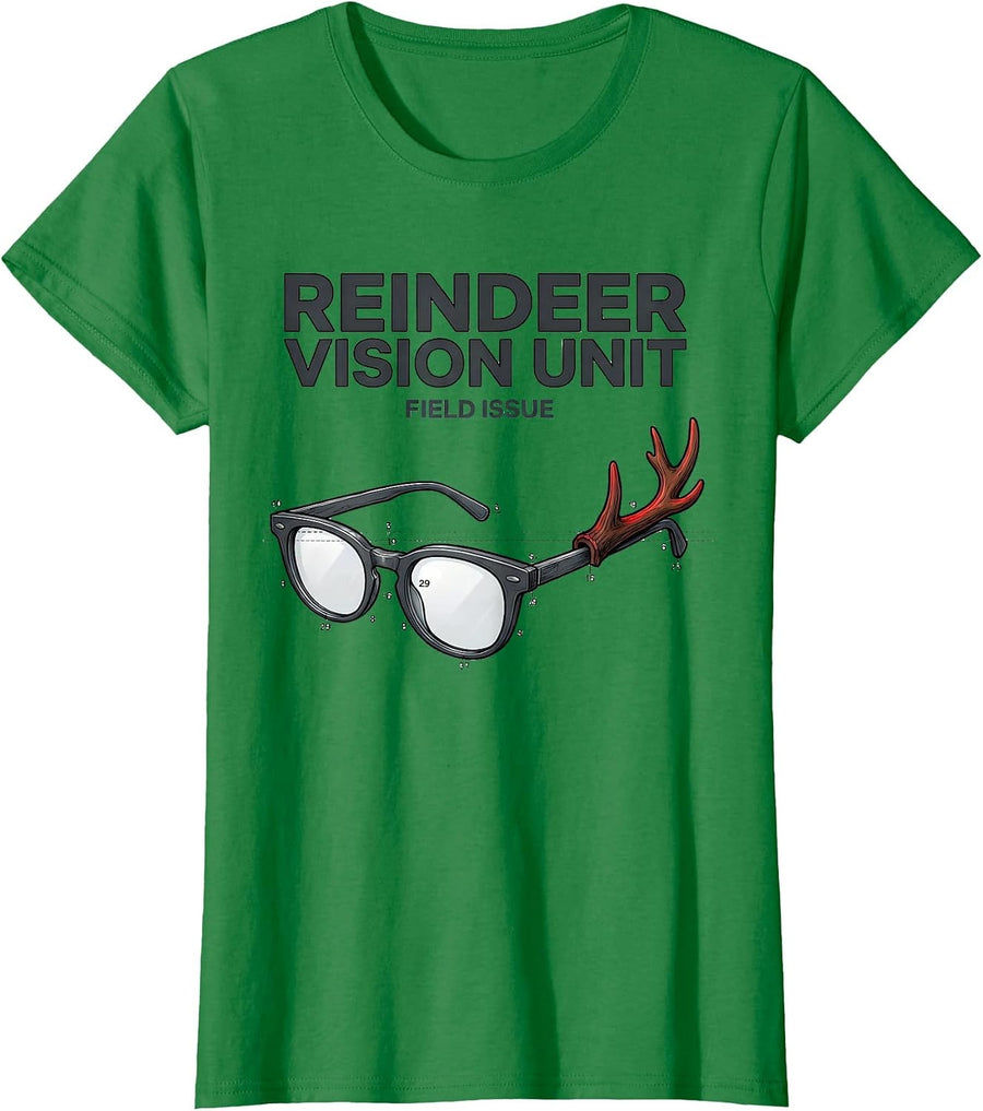 Women's Reindeer Vision Unit, Field Issue Funny Optometrist T-Shirt - Kelly Green