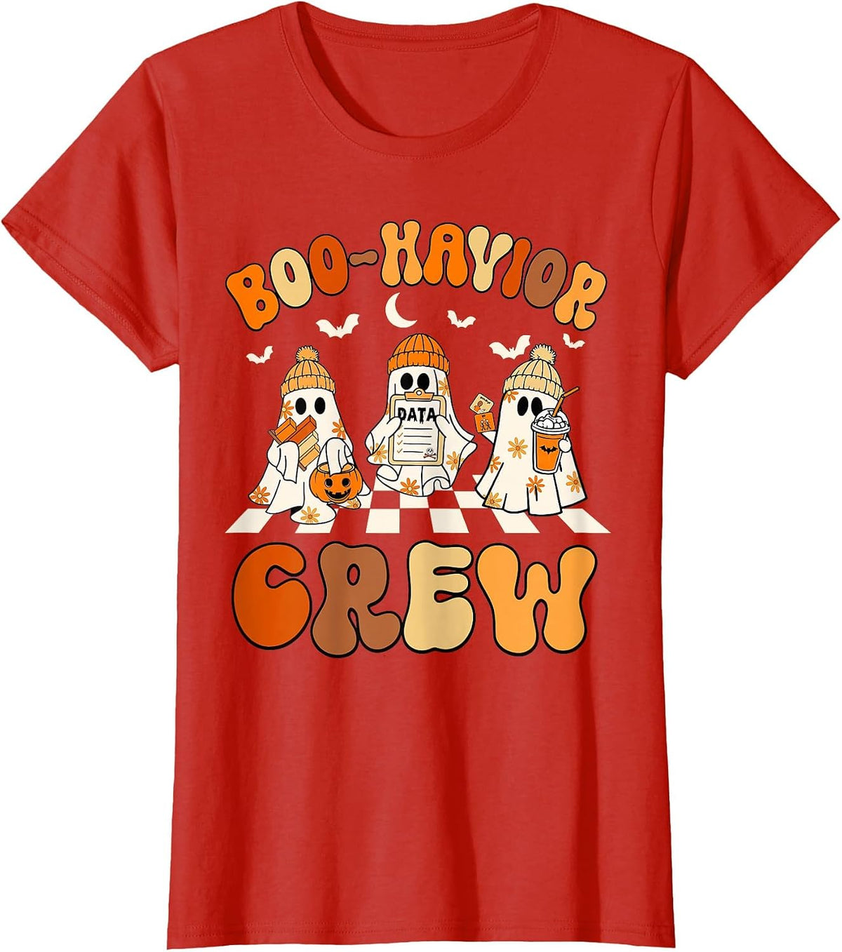 Behavior Analyst Halloween ABA Cute Ghost Boo-Havior Crew T-Shirt - Red