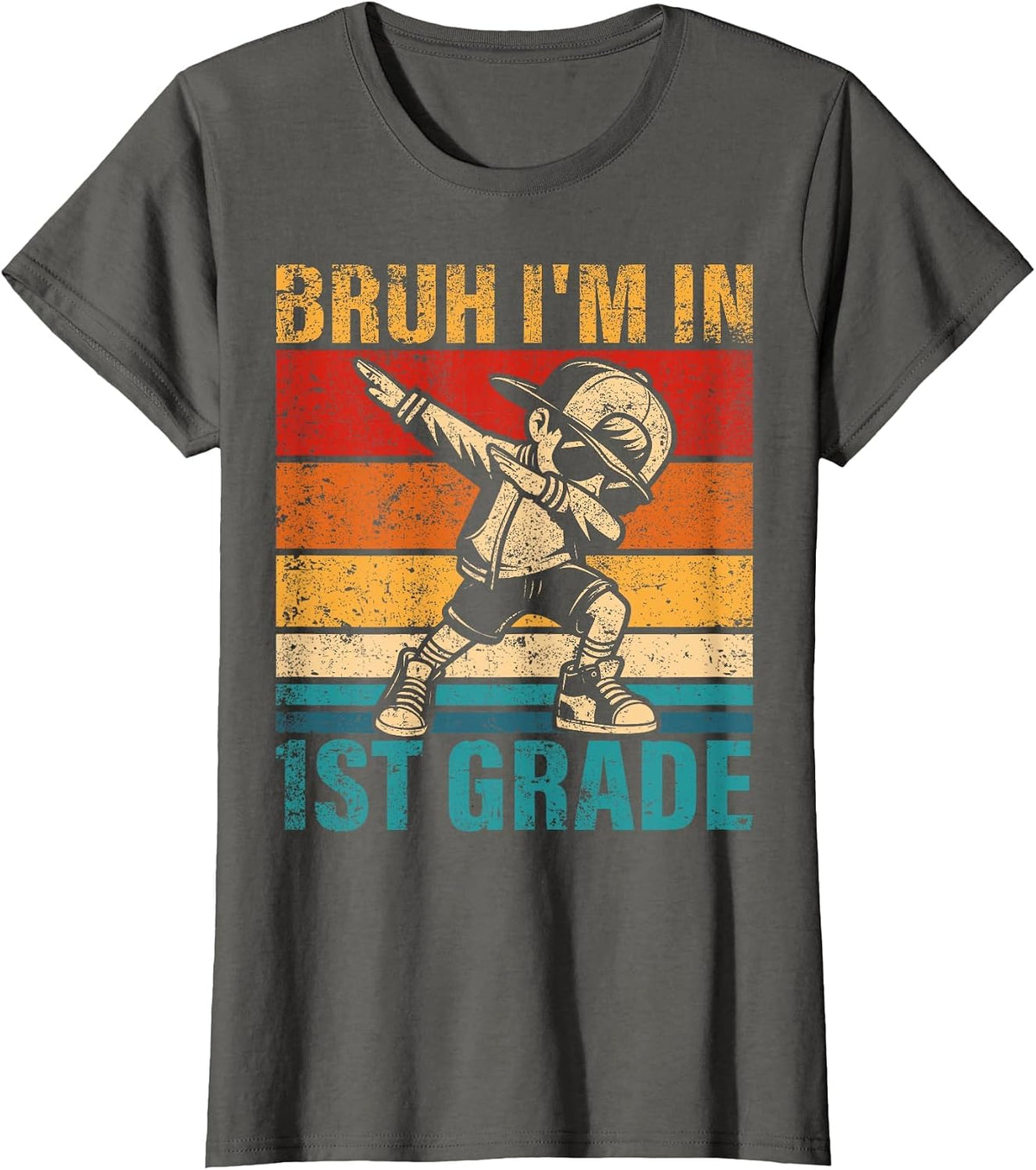 First Grade Dabbing Boy Bruh I'm in 1st Grade Student T-Shirt - Asphalt Grey