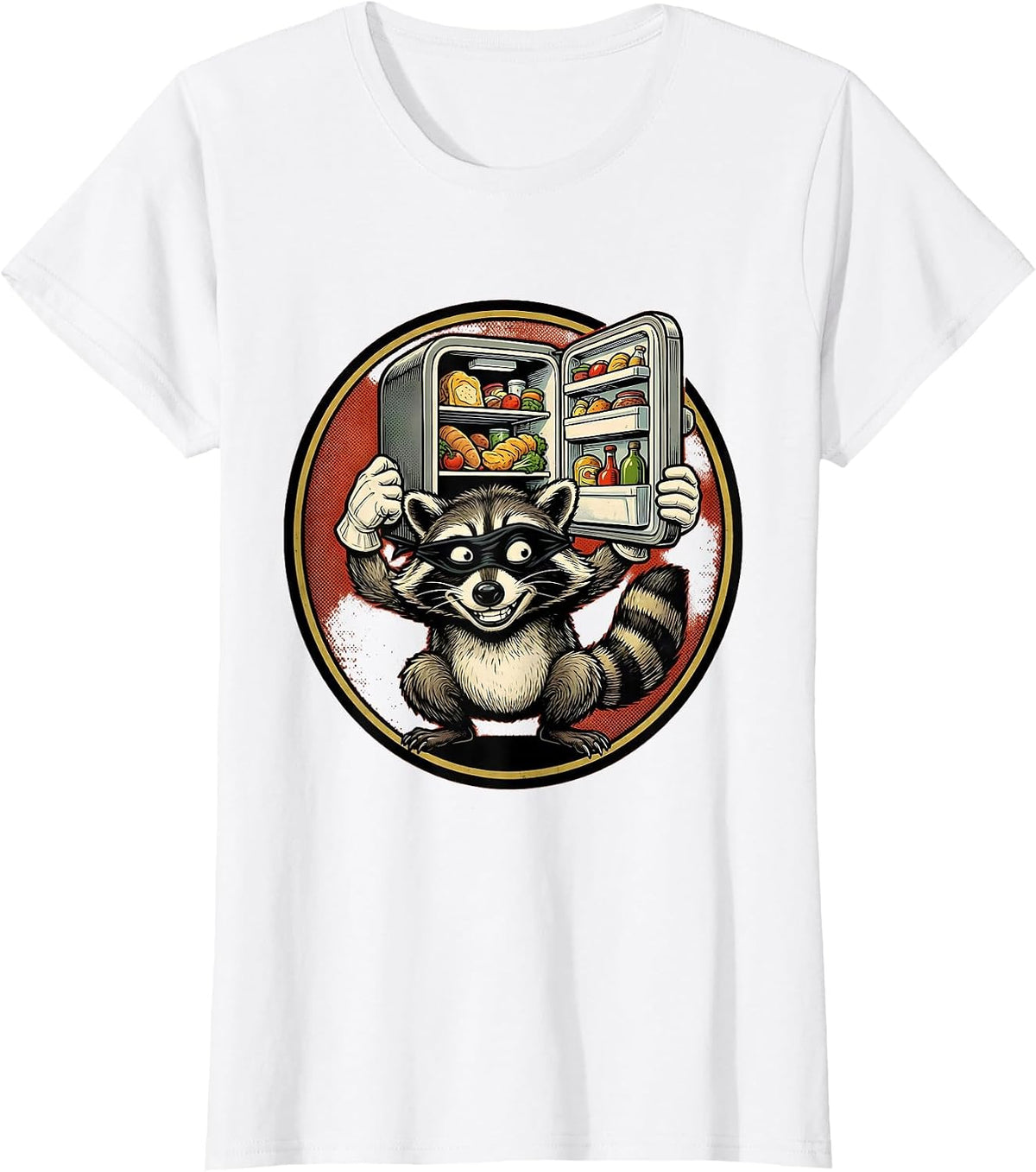 Sneaky Raccoon Midnight Fridge Raid T-Shirt - White
