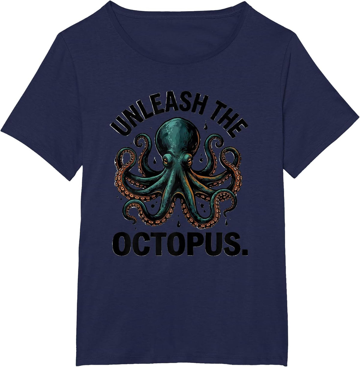 Women's Unleash The Octopus Funny Octopus Lover Vintage Japanese Sea T-Shirt - Navy Blue
