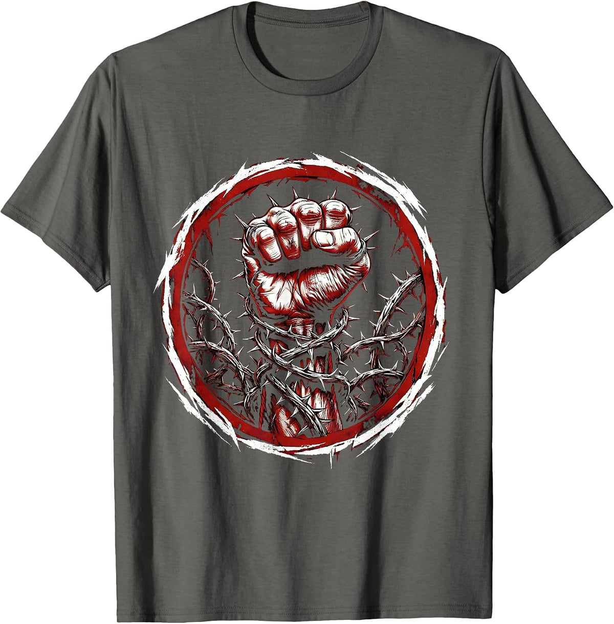 Raised Fist Thorned Vine Resistance Graphic T-Shirt - Asphalt Grey