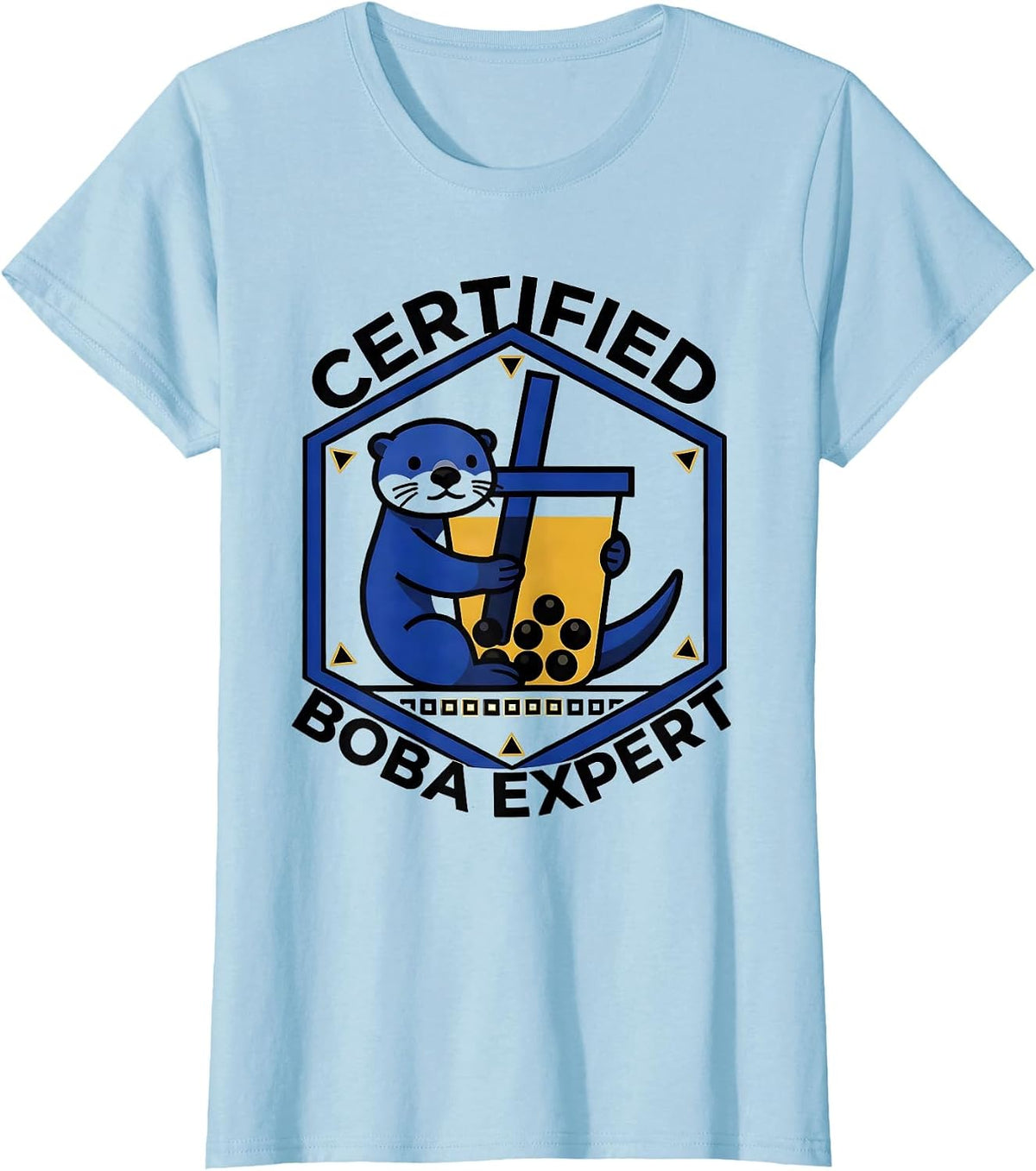 Certified Boba Expert Kawaii Anime Otter Boba Tea Birthday T-Shirt - Baby Blue