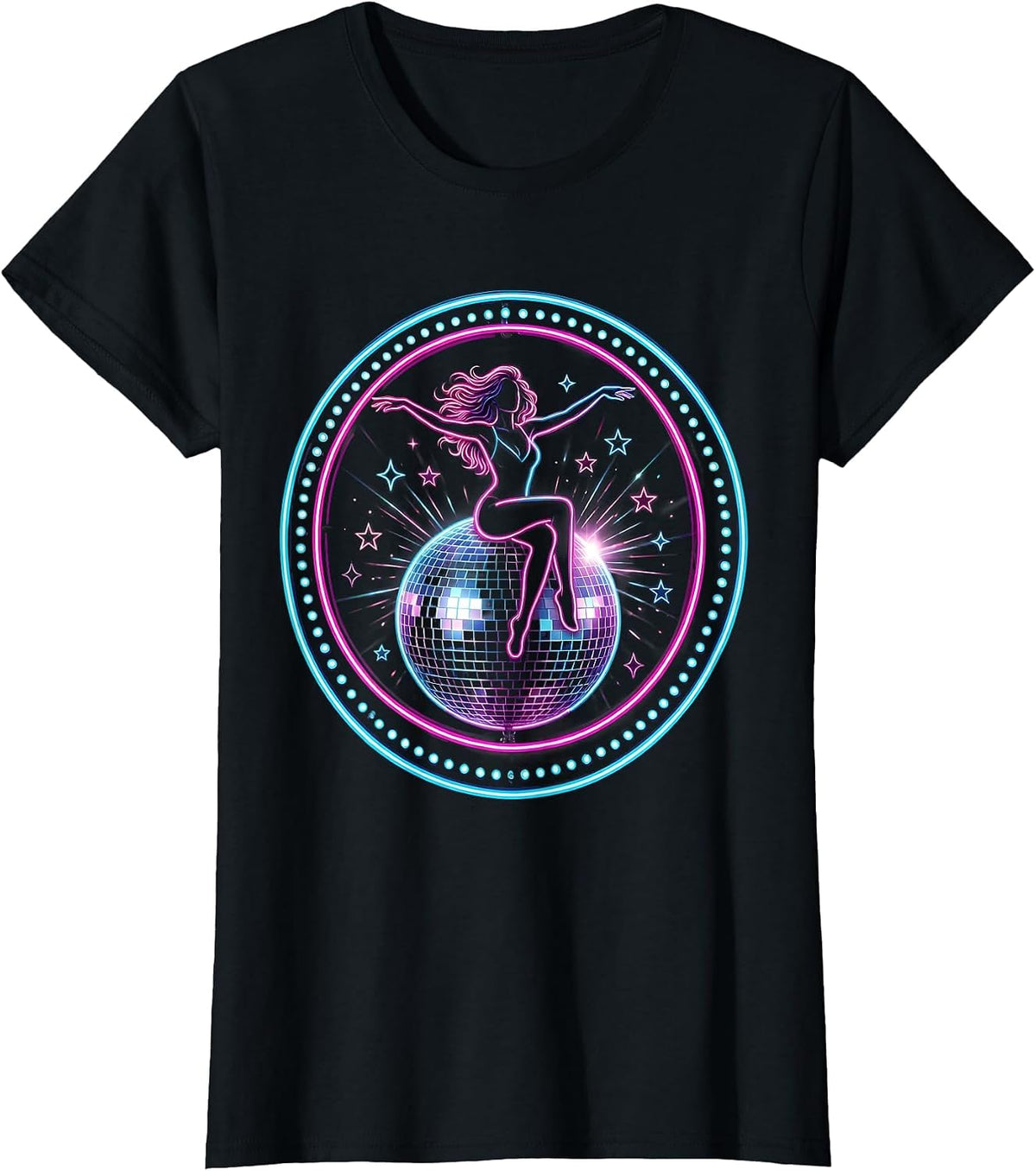 Disco Ball Rider Cosmic Groovy Retro Space Art T-Shirt - Black